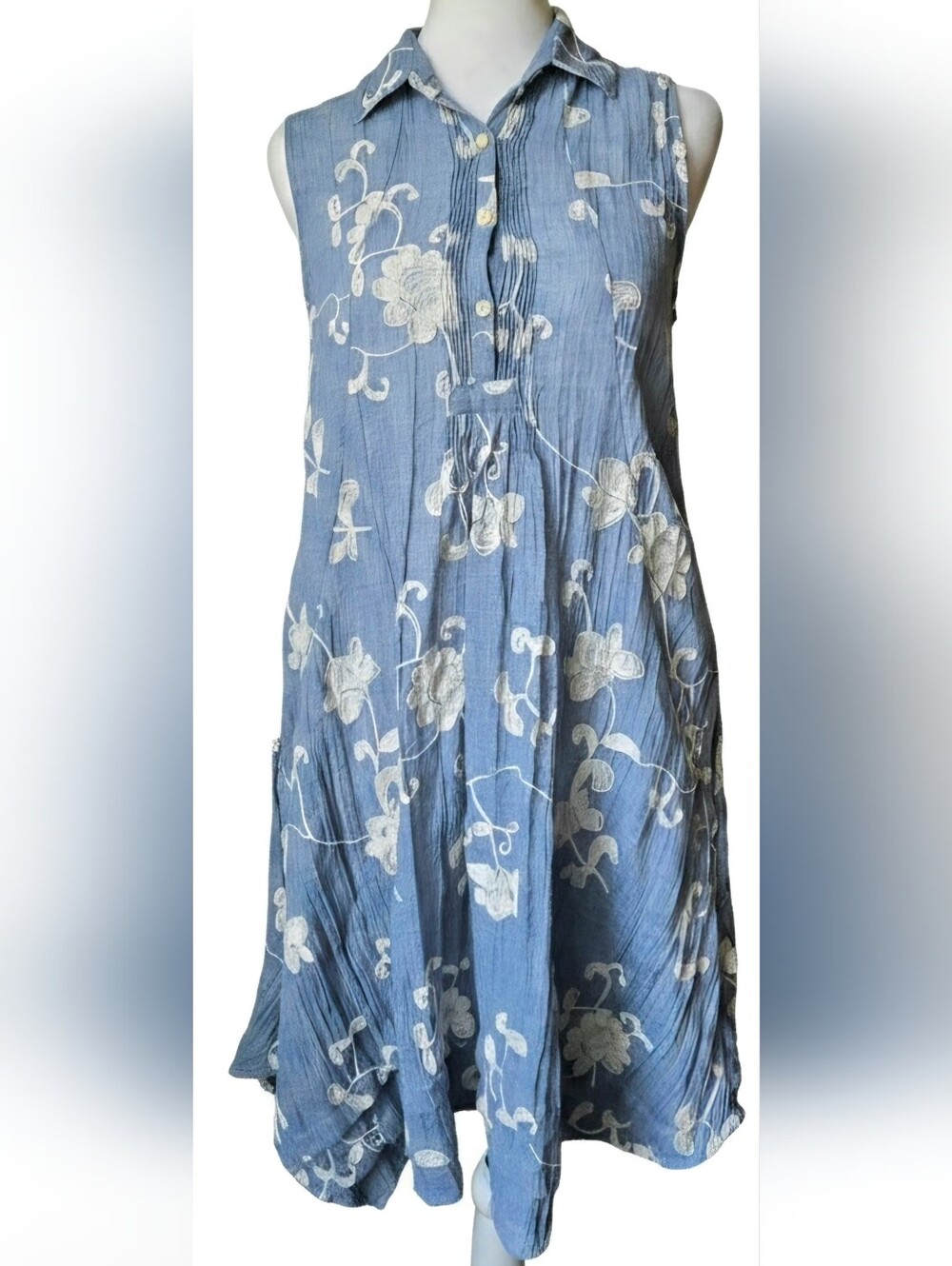 Anthropoligie Isabella Sinclair Tillie Dress Womens XS Chambray Blue Embroidered